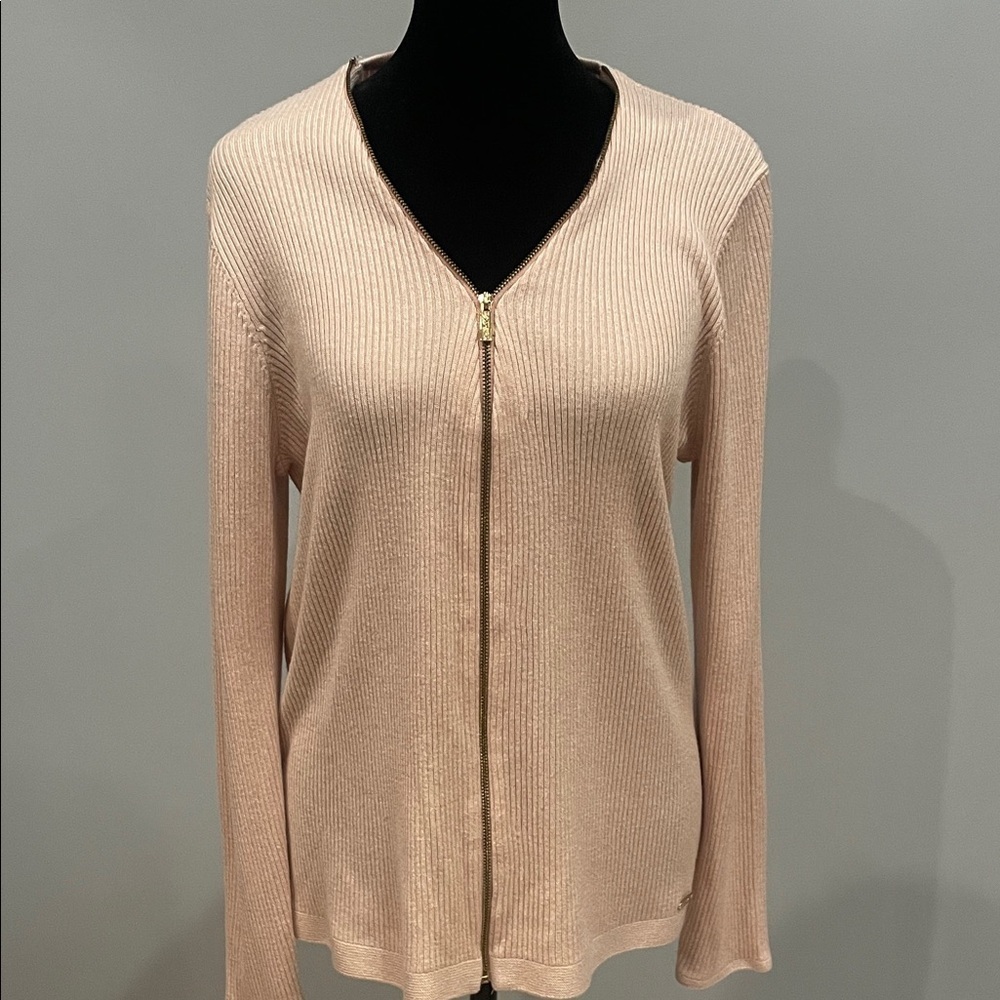 Women's Zip-Up pink Calvin Klein Sweater
 - pale pink - size large